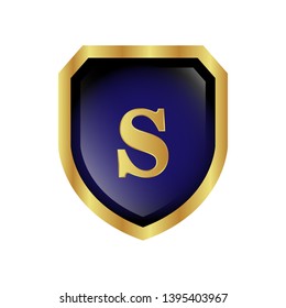 Gold shield with letter S – Vintage luxury logo with the letter S, Can be used for celebrations, anniversaries. Logo for your company. Victory logo for bussines. gold color
