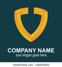 gold shield letter V logo design