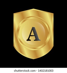Gold shield with letter A – Vintage luxury logo with the letter A, Can be used for celebrations, anniversaries. Logo for your company. Victory logo for bussines. gold color