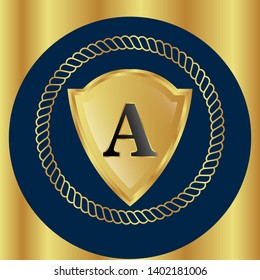 Gold shield with letter A – Vintage luxury logo with the letter A, Can be used for celebrations, anniversaries. Logo for your company. Victory logo for bussines. gold color