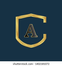 Gold shield with letter A – Vintage luxury logo with the letter A, Can be used for celebrations, anniversaries. Logo for your company. Victory logo for bussines. gold color