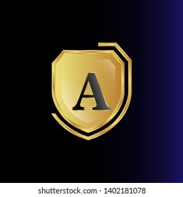 Gold shield with letter A – Vintage luxury logo with the letter A, Can be used for celebrations, anniversaries. Logo for your company. Victory logo for bussines. gold color