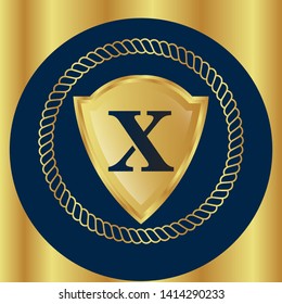Gold shield with letter X – Vintage luxury logo with the letter x, Can be used for celebrations, anniversaries. Logo for your company. Victory logo for bussines. gold color 