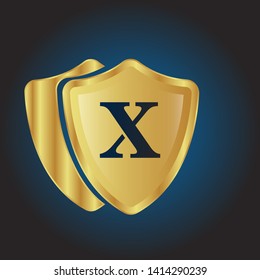 Gold shield with letter X – Vintage luxury logo with the letter x, Can be used for celebrations, anniversaries. Logo for your company. Victory logo for bussines. gold color 