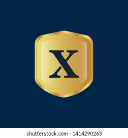 Gold shield with letter X – Vintage luxury logo with the letter x, Can be used for celebrations, anniversaries. Logo for your company. Victory logo for bussines. gold color 