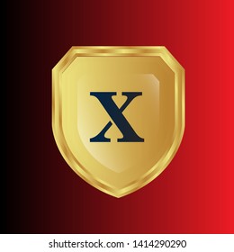 Gold shield with letter X – Vintage luxury logo with the letter x, Can be used for celebrations, anniversaries. Logo for your company. Victory logo for bussines. gold color 