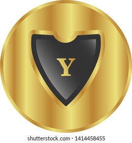 Gold shield with letter y – Vintage luxury logo with the letter y, Can be used for celebrations, anniversaries. Logo for your company. Victory logo for bussines. gold color