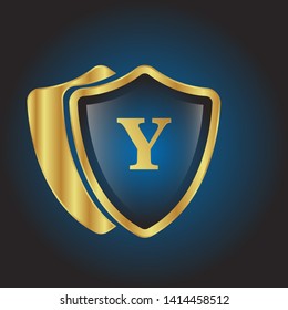 Gold shield with letter y – Vintage luxury logo with the letter y, Can be used for celebrations, anniversaries. Logo for your company. Victory logo for bussines. gold color