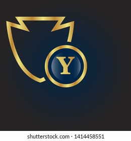 Gold shield with letter y – Vintage luxury logo with the letter y, Can be used for celebrations, anniversaries. Logo for your company. Victory logo for bussines. gold color