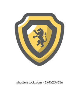 Escudo dorado con icono del vector de leones Ilustración de dibujos animados