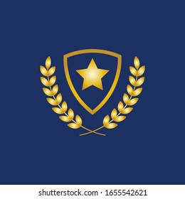 Goldener Schild für Logo-Design-Vorlage auf blauem Hintergrund