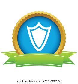 Gold shield logo on a white background. Vector illustration