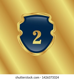 Gold shield with number 2 – Vintage luxury logo with the number 2, Can be used for celebrations, anniversaries. Logo for your company. Victory logo for bussines