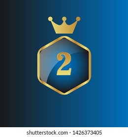 Gold shield with number 2 – Vintage luxury logo with the number 2, Can be used for celebrations, anniversaries. Logo for your company. Victory logo for bussines
