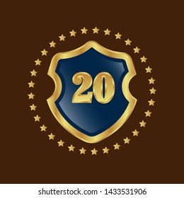 Gold shield with number 20 – Vintage luxury logo with the number 20, Can be used for celebrations, anniversaries. Logo for your company. Victory logo for bussines