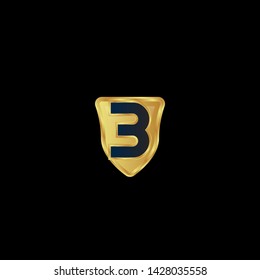 Gold shield with number 3 – Vintage luxury logo with the number 3, Can be used for celebrations, anniversaries. Logo for your company. Victory logo for bussines