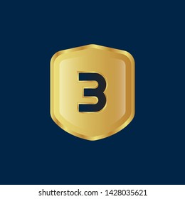 Gold shield with number 3 – Vintage luxury logo with the number 3, Can be used for celebrations, anniversaries. Logo for your company. Victory logo for bussines