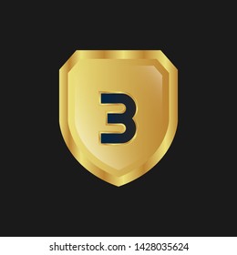 Gold shield with number 3 – Vintage luxury logo with the number 3, Can be used for celebrations, anniversaries. Logo for your company. Victory logo for bussines