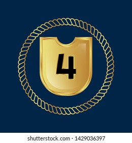 Gold shield with number 4 – Vintage luxury logo with the number 4, Can be used for celebrations, anniversaries. Logo for your company. Victory logo for bussines