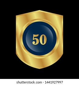 Gold shield with number 50 – Vintage luxury logo with the number 50, Can be used for celebrations, anniversaries. Logo for your company. Victory logo for bussines