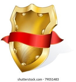 Gold shield with red ribbon