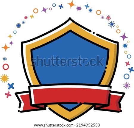 Gold shield and ribbon emblem icon showing glory. Line icon material for ranking and advertising. Ranking, winning concept.
