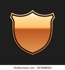 Gold Shield security icon isolated on black background. Protection, safety, security concept. Firewall access privacy sign. Long shadow style. Vector.