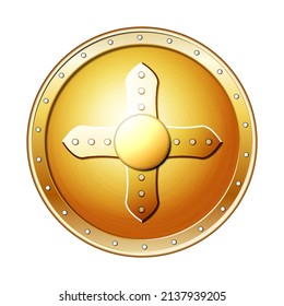 Gold Schild Form Symbol. Goldenes Emblem, einzeln auf weißem Hintergrund. Symbol der Sicherheit, der Leistung, des Schutzes. Vektorgrafik