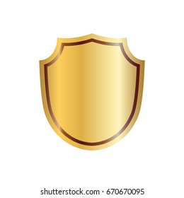 Gold shield shape icon. golden emblem sign isolated on white background. Symbol of security, power, protection. Badge shape shield graphic design Vector illustration