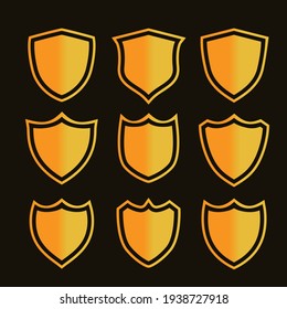 Gold shield signs and symbols set, Protect guard shield gold