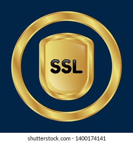 Gold shield with SSL text – Vintage luxury logo with the SSL text, Can be used for celebrations, anniversaries. Logo for your company. Victory logo for bussines. gold color
