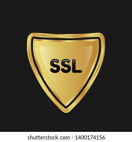Gold shield with SSL text – Vintage luxury logo with the SSL text, Can be used for celebrations, anniversaries. Logo for your company. Victory logo for bussines. gold color