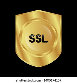 Gold shield with SSL text – Vintage luxury logo with the SSL text, Can be used for celebrations, anniversaries. Logo for your company. Victory logo for bussines. gold color