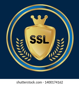 Gold shield with SSL text – Vintage luxury logo with the SSL text, Can be used for celebrations, anniversaries. Logo for your company. Victory logo for bussines. gold color