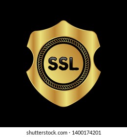 Gold shield with SSL text – Vintage luxury logo with the SSL text, Can be used for celebrations, anniversaries. Logo for your company. Victory logo for bussines. gold color