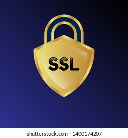 Gold shield with SSL text – Vintage luxury logo with the SSL text, Can be used for celebrations, anniversaries. Logo for your company. Victory logo for bussines. gold color