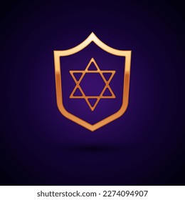 Gold Shield with Star of David icon isolated on black background. Jewish religion symbol. Symbol of Israel.  Vector