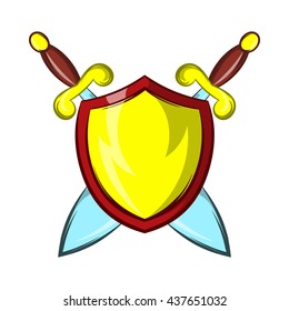 Gold shield with two crossed knight swords icon