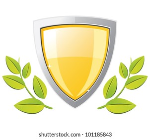 Gold shield with two green branches.