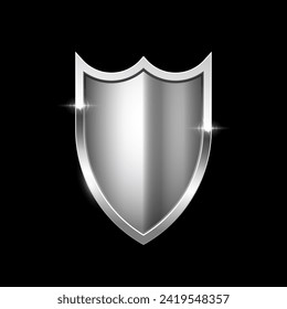 Gold shield vector illustration. Realistic isolated golden armory trophy with metal coat, 3d luxury safety protection emblem, vintage blank shiny royal award isolated on black background.