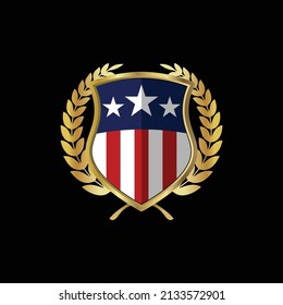 Gold shield vector USA logo, Medal, Badge, Sign, Symbol Vector