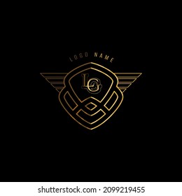 alas de escudo dorado Logotipo de vector automotor
