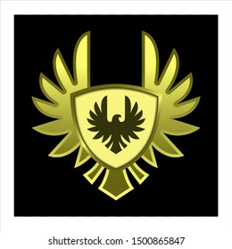 gold Shield with wings for gui, emblem or badge vector.