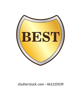 Gold shield with the word Best icon in flat style on a white background