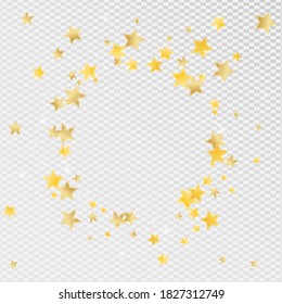 Gold Shimmer Stars Vector Transparent Background. Xmas Sky Border. Shine Banner. Yellow Elegant Sparkle Texture.