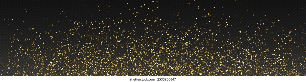 Gold shimmering Dust. Bokeh Lights. Festive Designs. Gold png dust light. Bokeh light lights effect background. Christmas background of shining dust. Christmas glowing light confetti and spark overlay