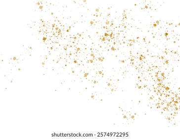 Gold shimmering glitter, scatter of sparkling confetti, sequins. Festive golden splatter decor isolated on transparent background