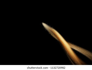 Gold shimmering waves with light motion effect abstract background, stars dust trail scatter, fire magic smooth lines sparkles vector illustration