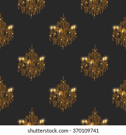 Gold shine chandelier. Seamless pattern chandeliers baroque style. Vector illustration