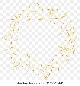 Gold shine of confetti. Abstract background with falling golden tiny confetti. Luxury festive background for your design, cards, invitations, gift, vip. Vector.